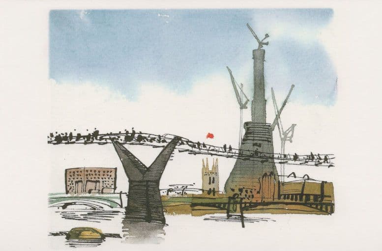 London Millennium Bridge in Construction 2011 Painting Postcard