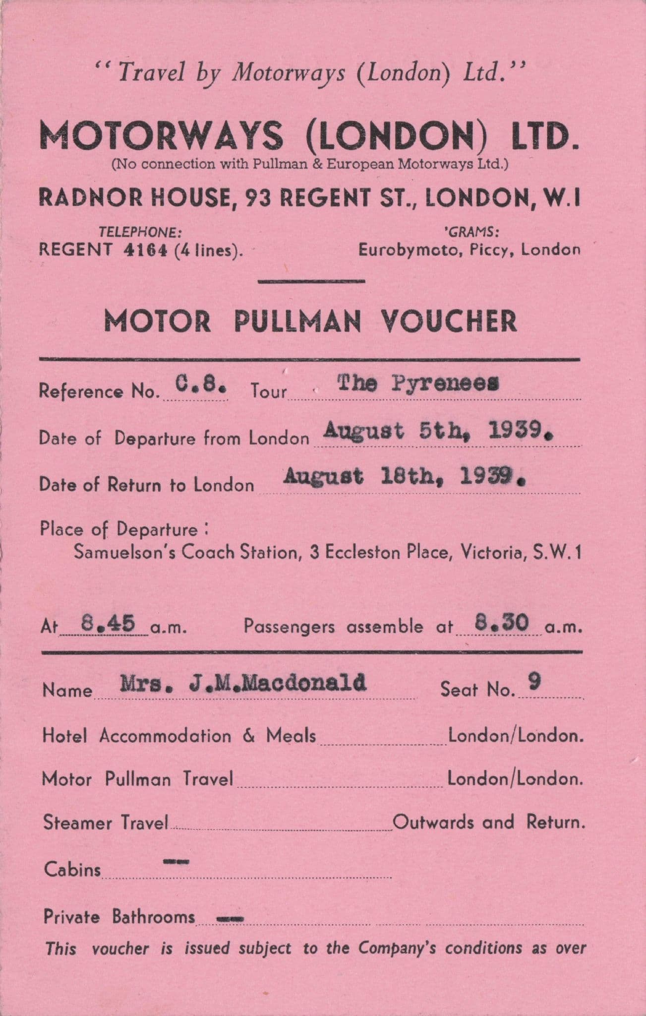 London Motorways Pullman Travel Transport 1939 WW2 Card