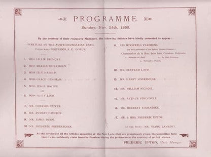 London New Lyric Club Hungarian Band Victorian 1895 Theatre Programme