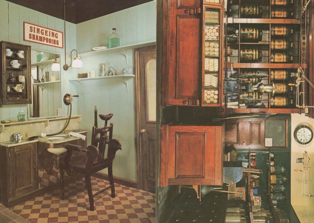 London Post Victorian Grocers & Barbers 2x Museum Postcard