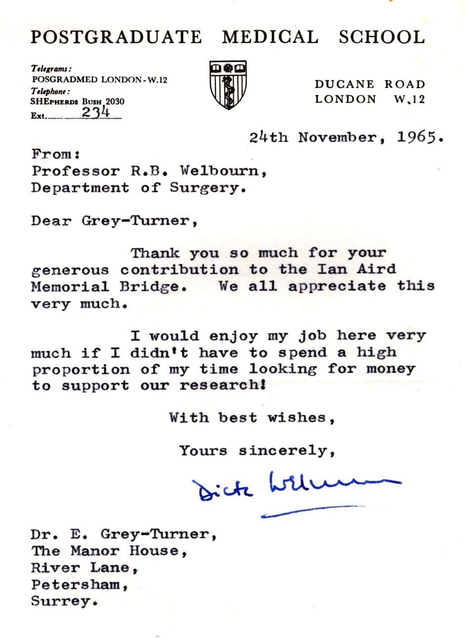 London Postgraduate Medical School To WW2 Doctor 1965 Hand Signed Letter