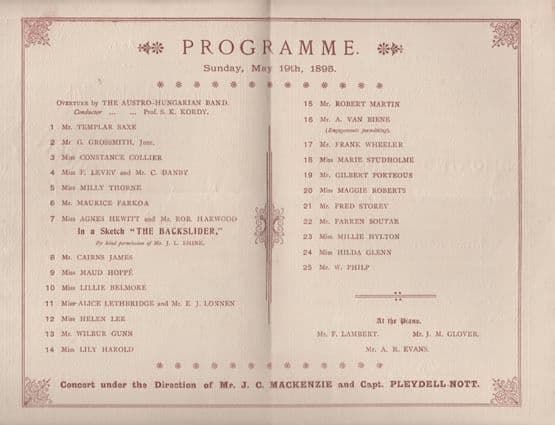 London Prince Of Wales Club Smoking Musical Victorian 1895 Theatre Programme