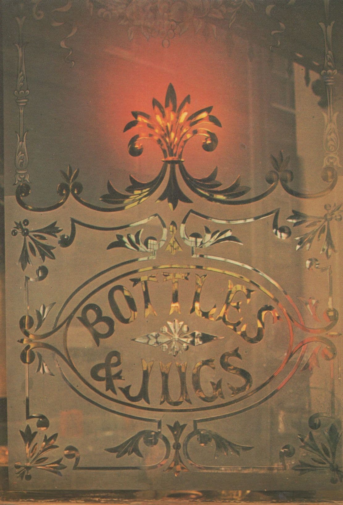 London Pub Door Bottles & Hugs Window Sign Postcard