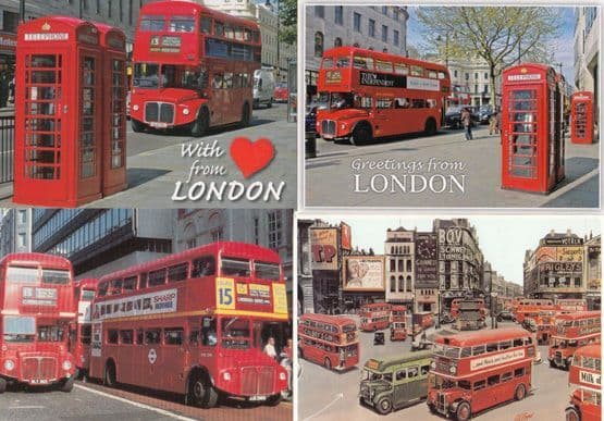 London Red Bus Number 13 to Golders Green Swiss Cottage 4x Postcard s