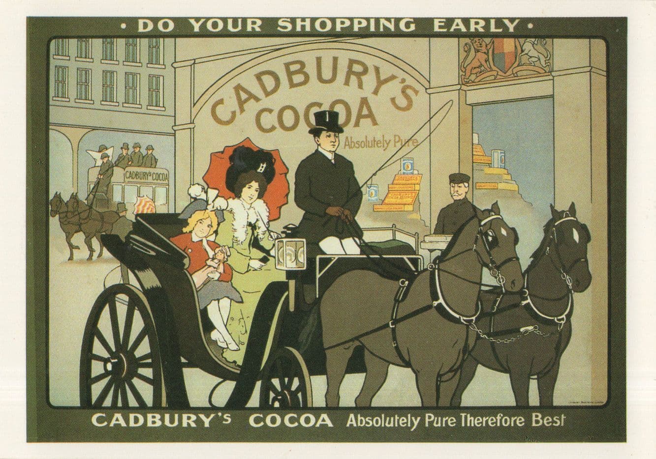 London Shipping Horse & Cart Cadburys Cocoa Drink Advertising Postcard