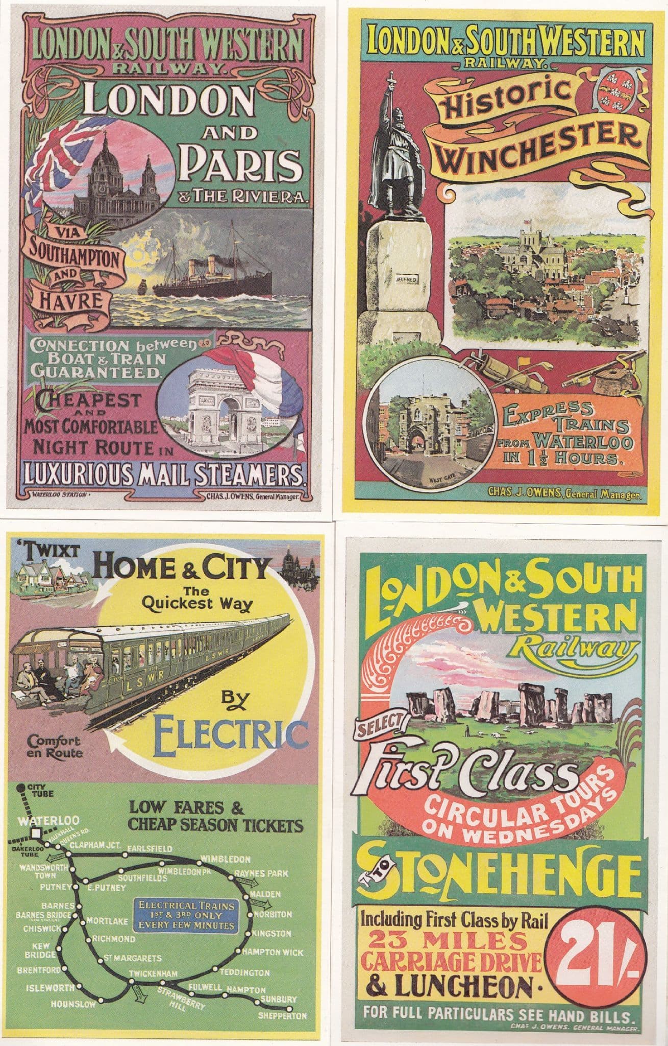 London & South Western Railway Ship Boat 4x Advertising Train Poster Postcard s