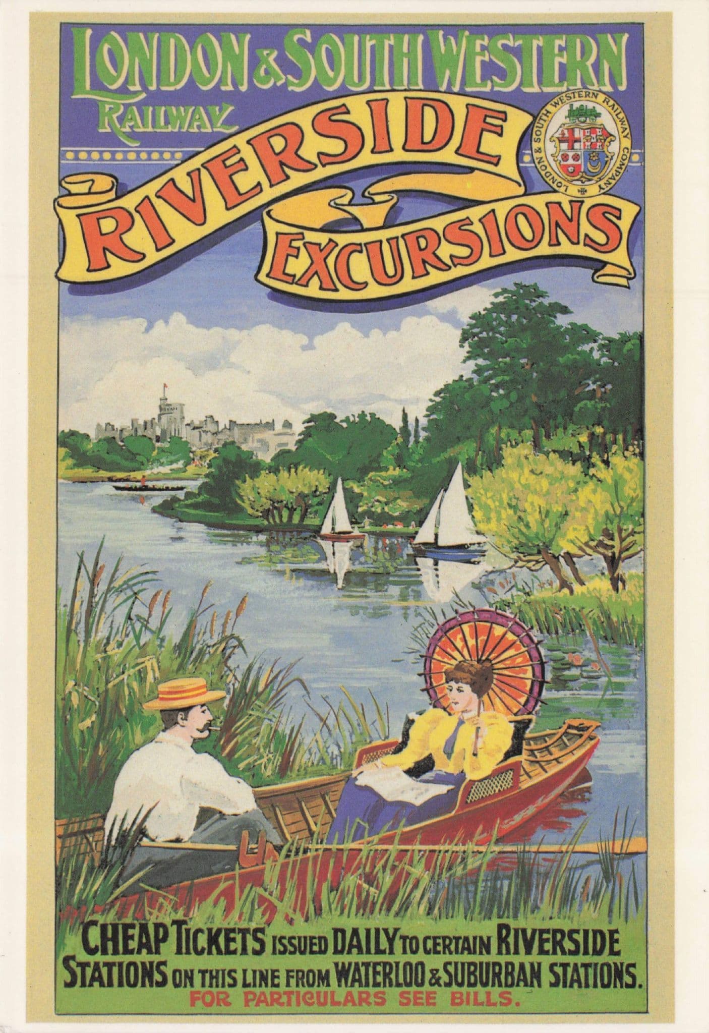 London & South Western Railways Riverside Excursions Train Poster Postcard