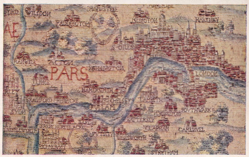 London Tapestry Map 17th Century Vintage Postcard