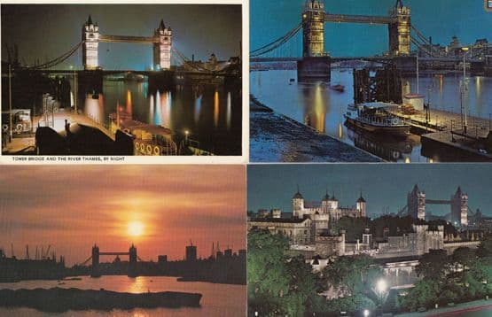London Tower Bridge At Night & Ship Illuminations 4x Postcard s