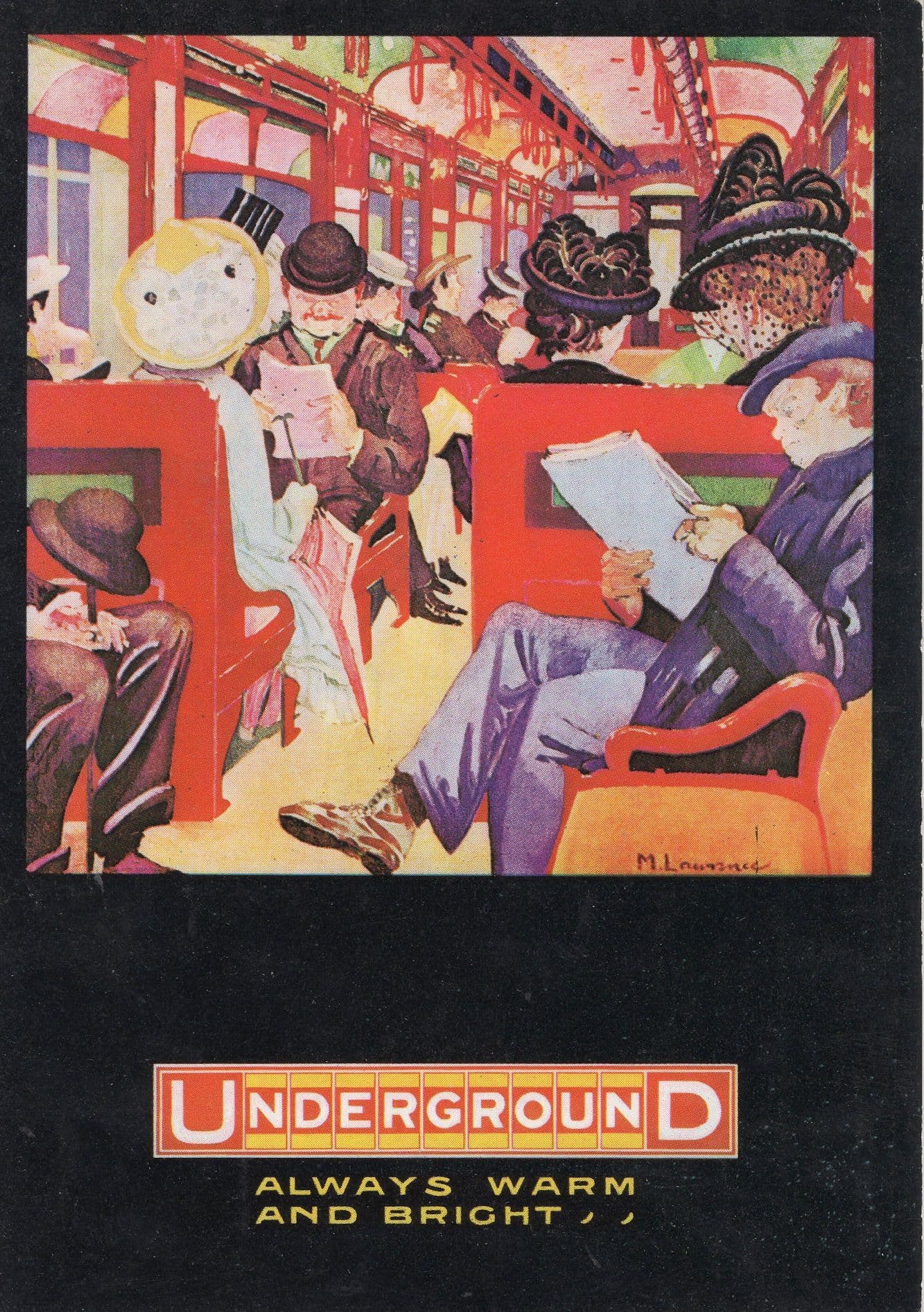 London Transport Always Warm & Bright Tube Train 1912 Poster Postcard