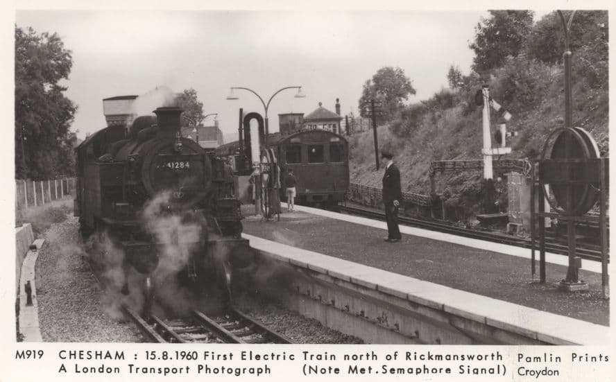 London Transport Chesham 1960 LMS 41284 1st Electric Train Postcard