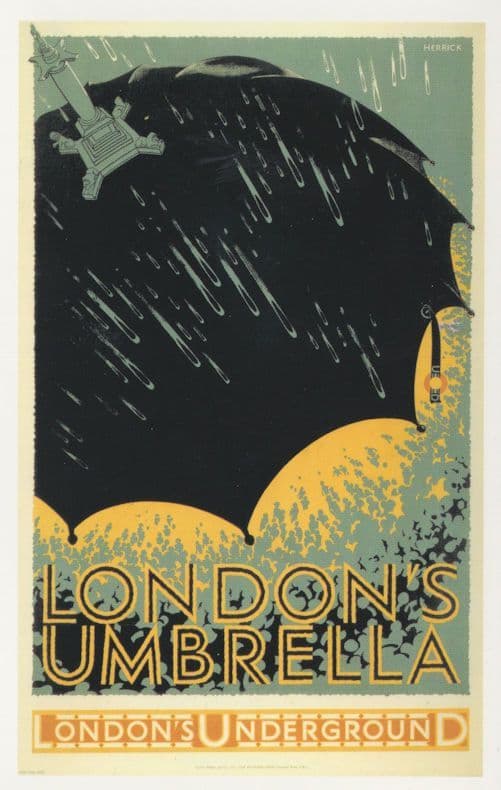 Londons Umbrella 1925 Weather Underground Poster Postcard