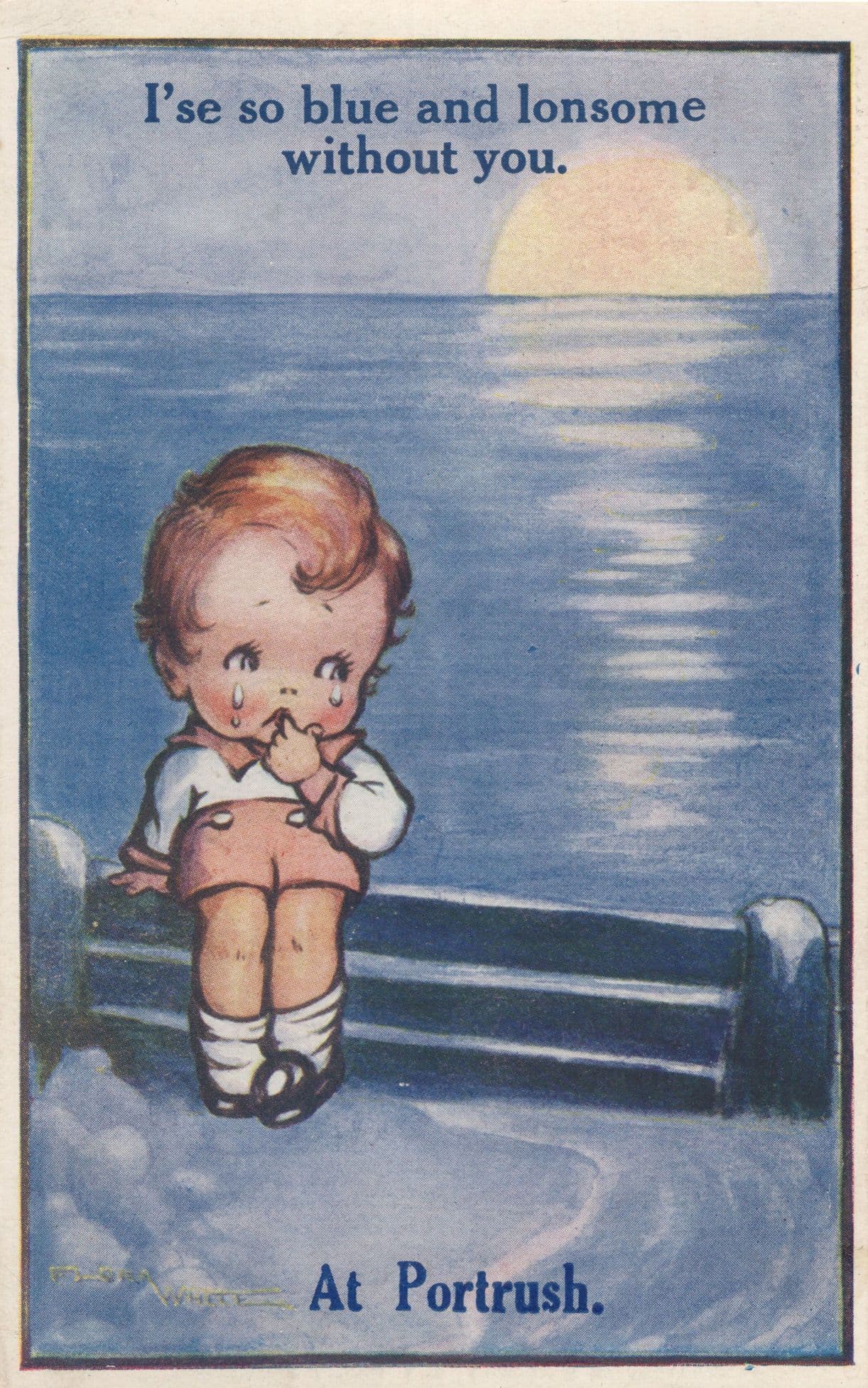 Lonesome at Portrush Antrim Ireland Old Comic Irish Postcard