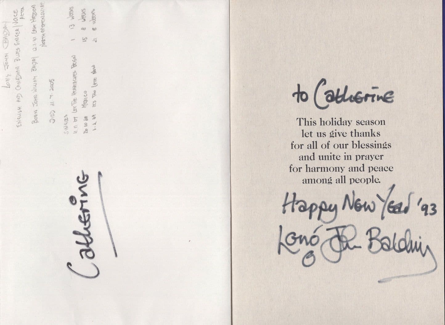 Long John Baldry Blues Singer Hand Signed Christmas Card