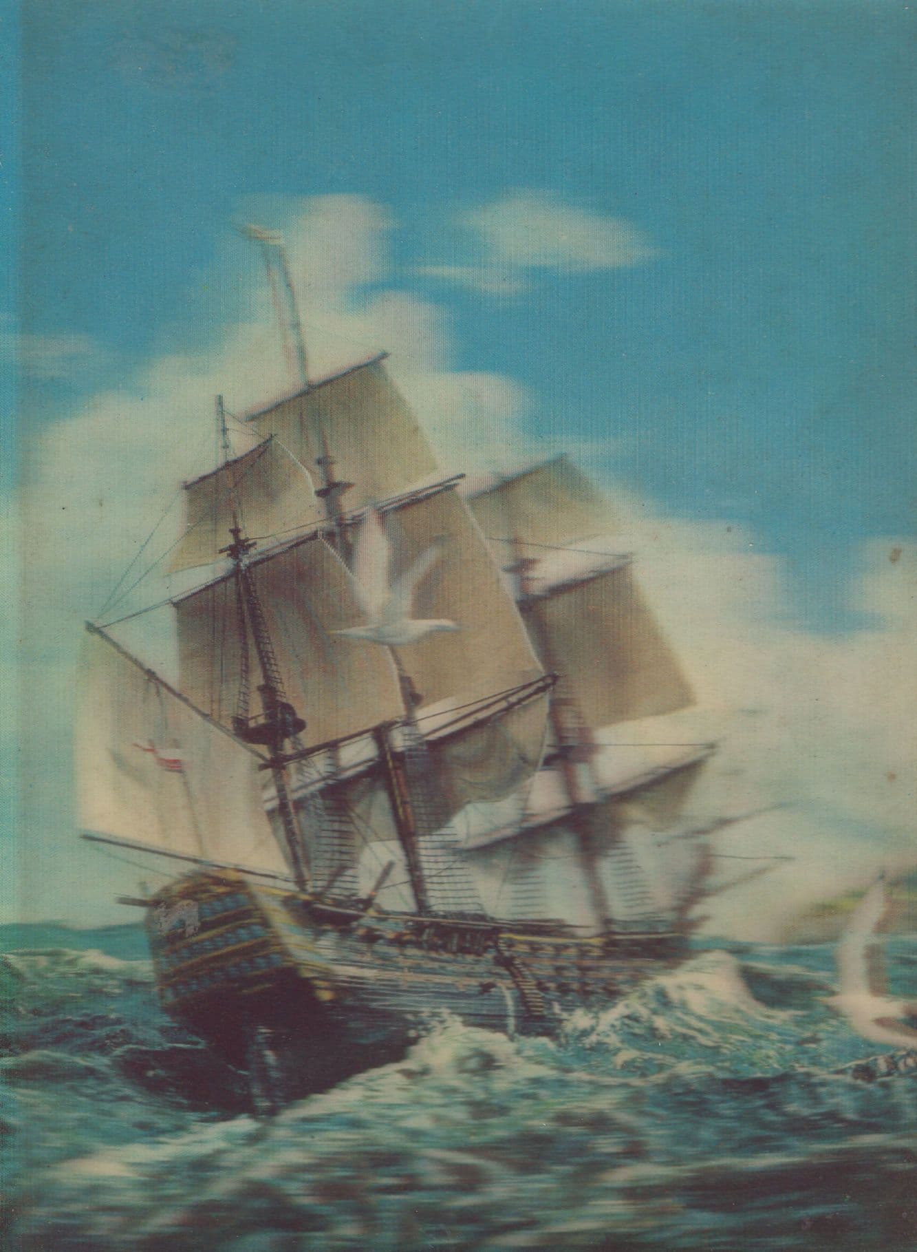 Long Tall Sailing Ship Disaster Sea Weather 3D Postcard