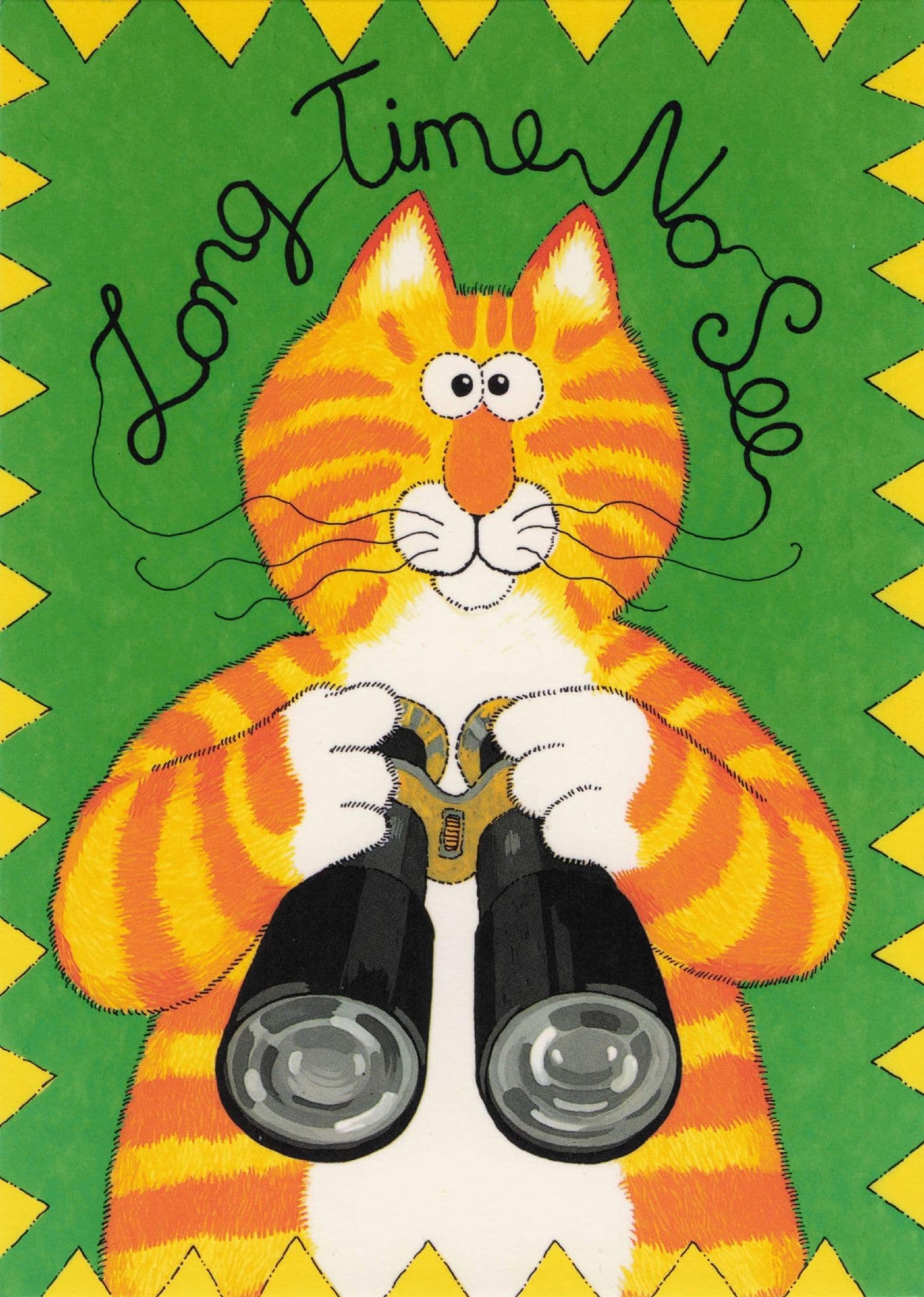 Long Time No See Tiger Cat With Binoculars Comic Greetings Postcard