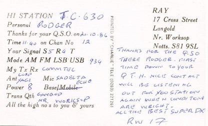 Longold Worksop Nottingham Friendship In Radio QSL Card