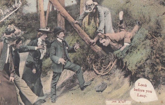 Look Before You Leap Mountain Climbing Comic Antique Postcard