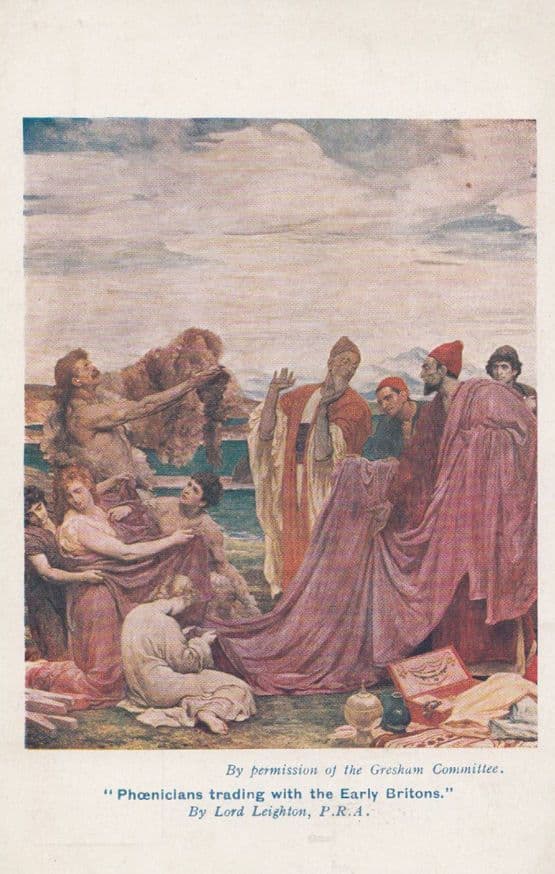 Lord Leighton Trading With The Early Britons Antique Painting Postcard