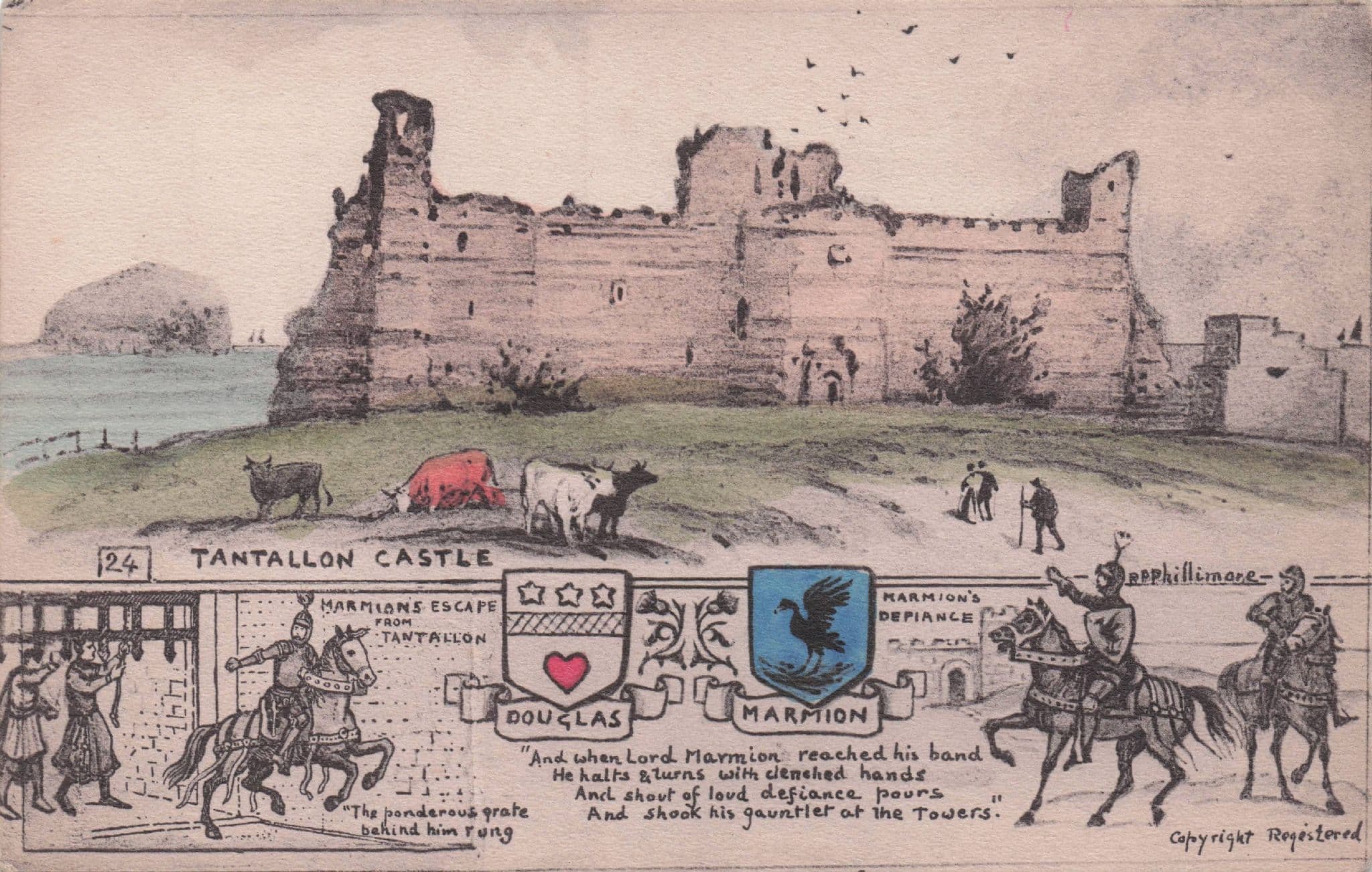 Lord Marmion Escapes Tantallon Castle Battle Phillimore Old Postcard
