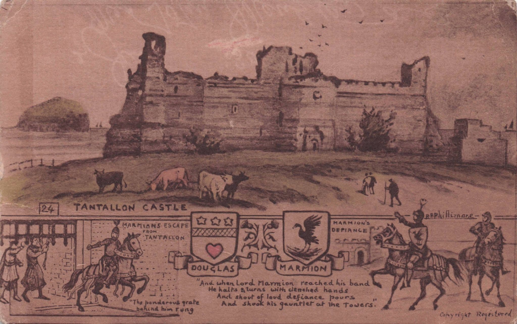 Lord Marmion Escapes Tantallon Castle Scots Phillimore Old Postcard