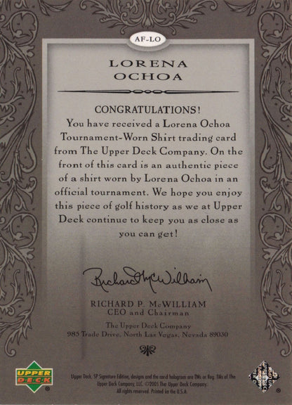 Lorena Ochoa Authentic Fabrics 2005 SP Golf Upper Deck Worn Shirt Card