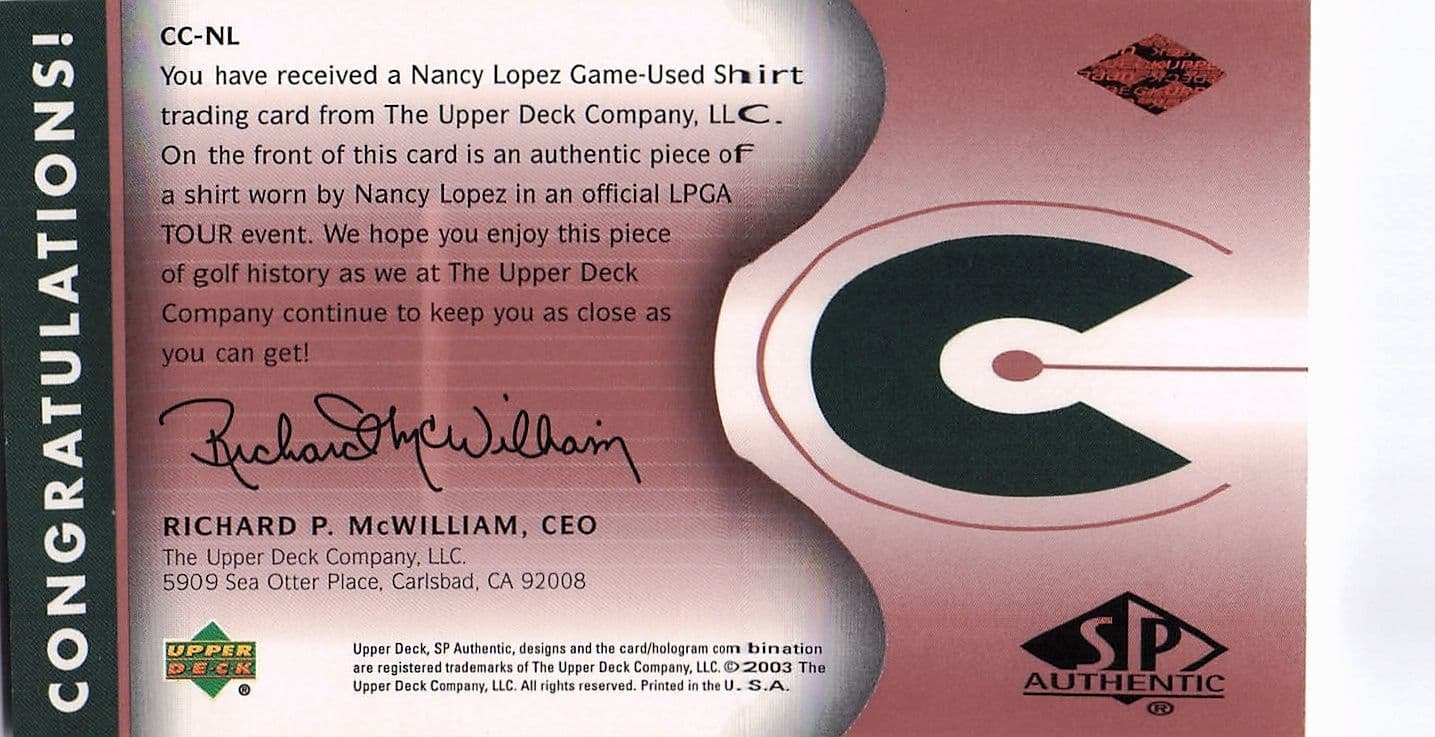 Lorena Ochoa Course Classics 2003 Authentic Worn PGA Tour Golf Shirt Card
