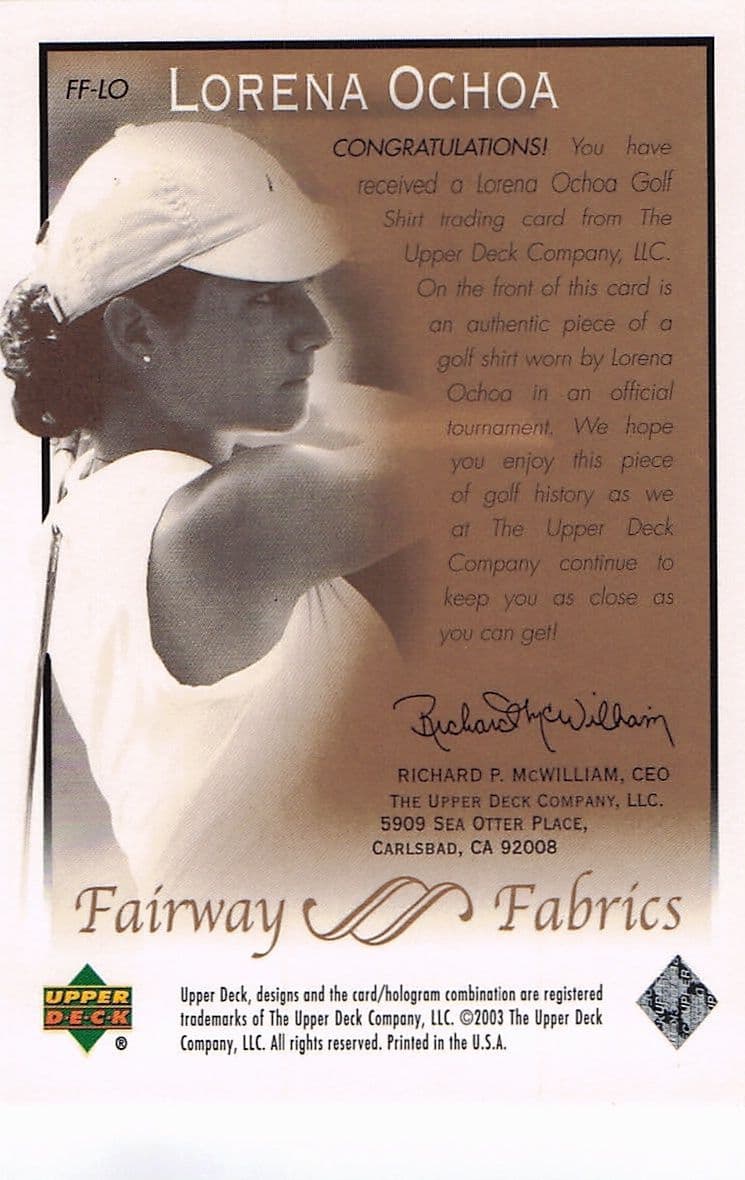 Lorena Ochoa Fairway Fabrics 2003 Real Golf Shirt Relic Trade Card