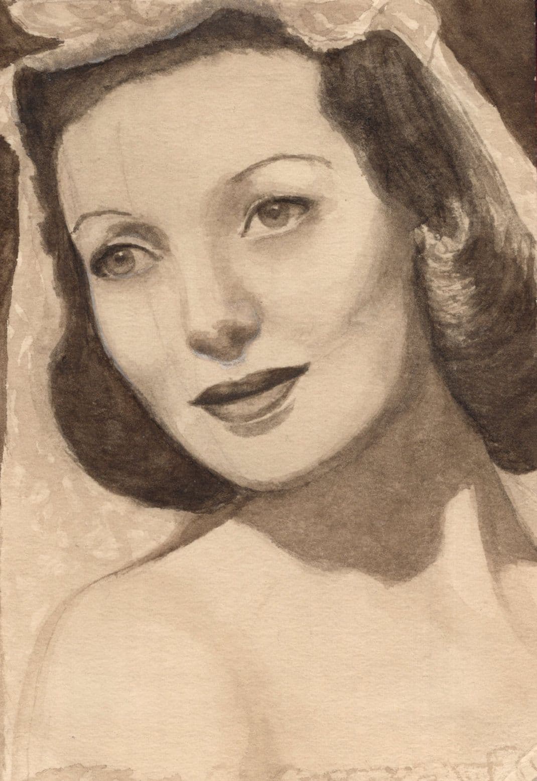 Loretta Young Hollywood Film Actress Vintage Rare Old Hand Art Drawing