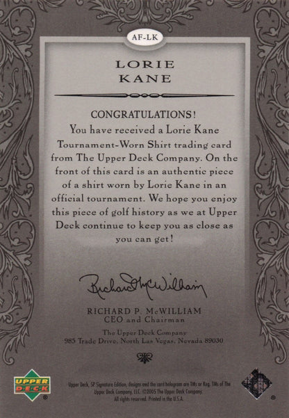 Lorie Kane Authentic Fabrics 2005 SP Golf Upper Deck Worn Shirt Card