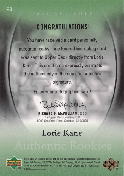 Lorie Kane Authentic Rookies 2004 Golf SP Hand Signed Autograph Card