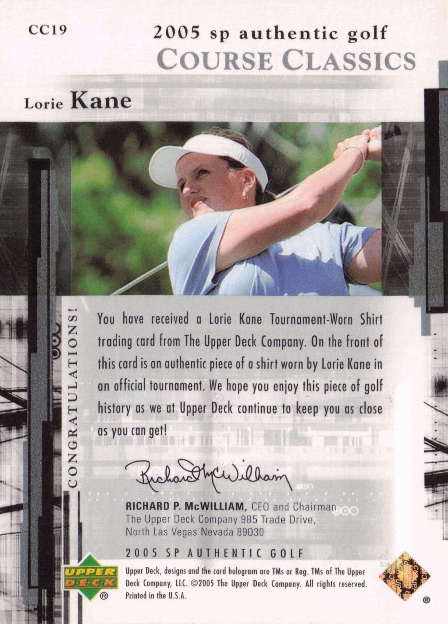 Lorie Kane Course Classics 2005 Golf SP Upper Deck Worn Shirt Card