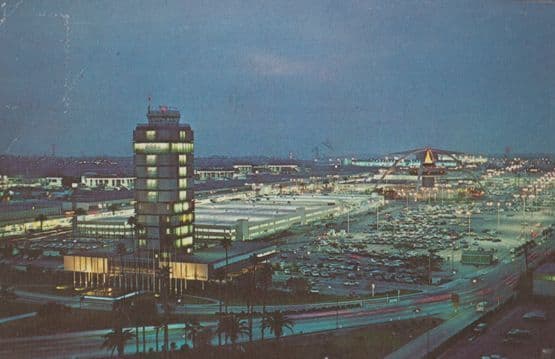 Los Angeles Airport At Night Illuminations 1960s Postcard