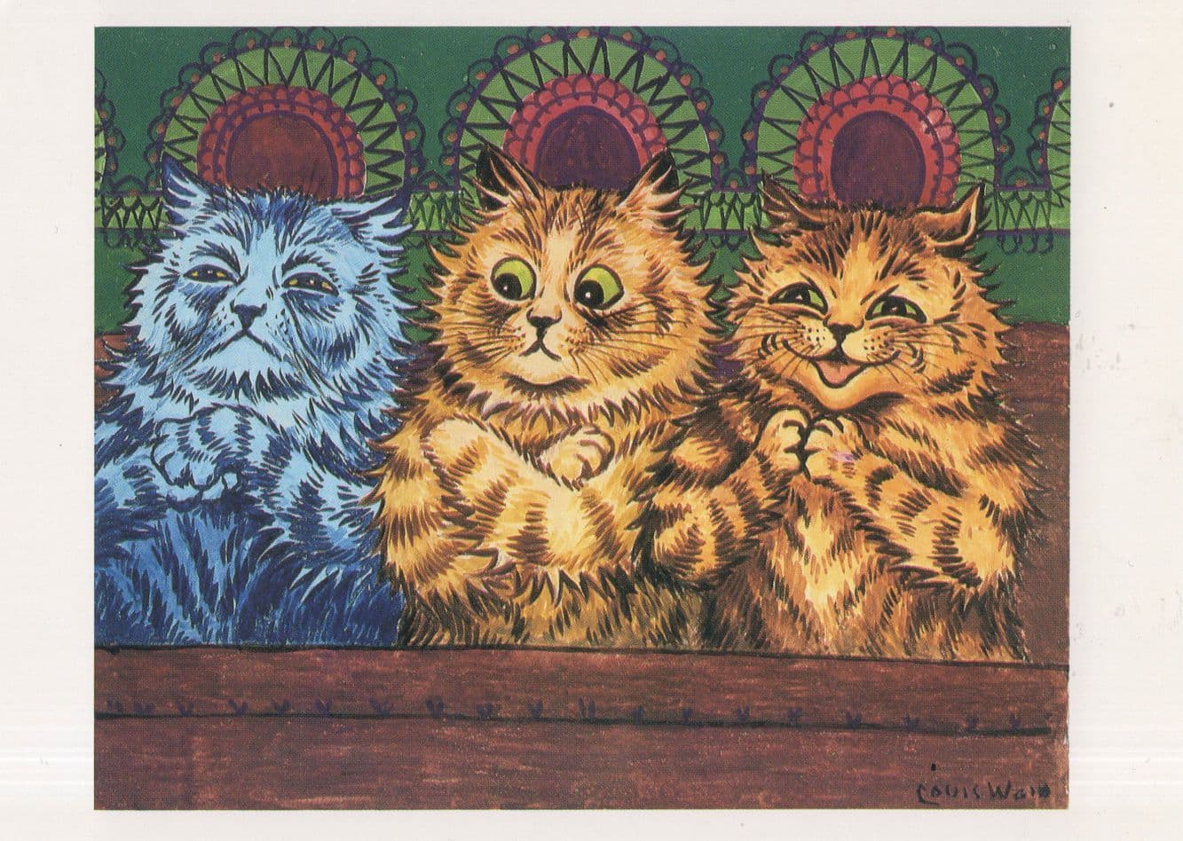 Louis Wain A Mixed Reaction Cat Stunning Rare Repro Cats Postcard