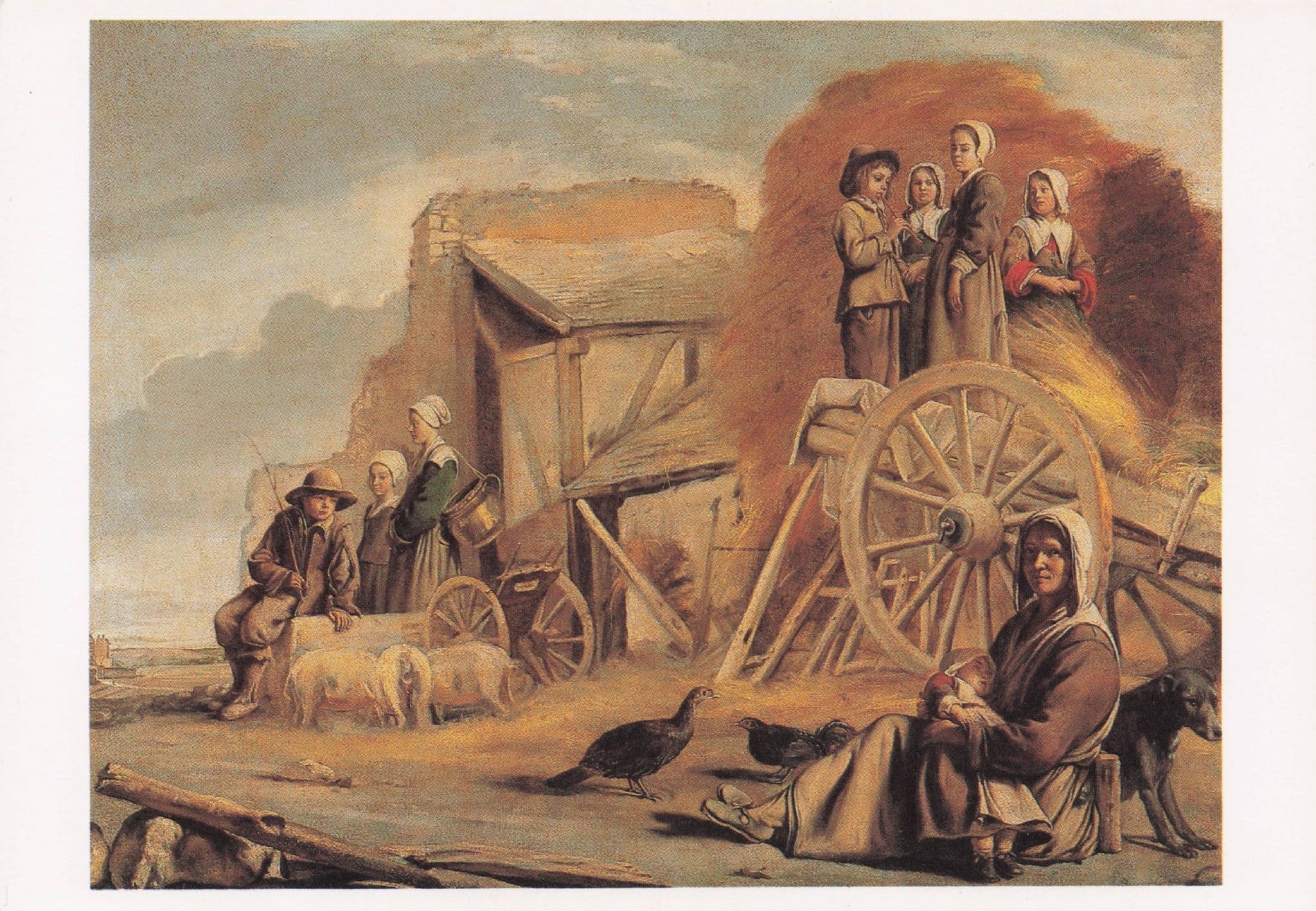 Louise Antoine De Nain La Charette Painting Postcard