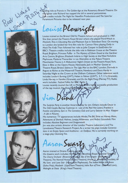Louise Plowright Richard Norton Jim Dunk Aaron Swartz Hand Signed Theatre Page