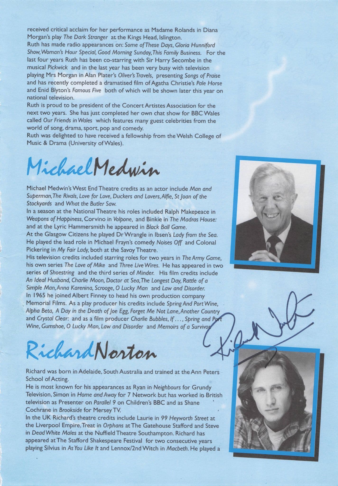 Louise Plowright Richard Norton Jim Dunk Aaron Swartz Hand Signed Theatre Page