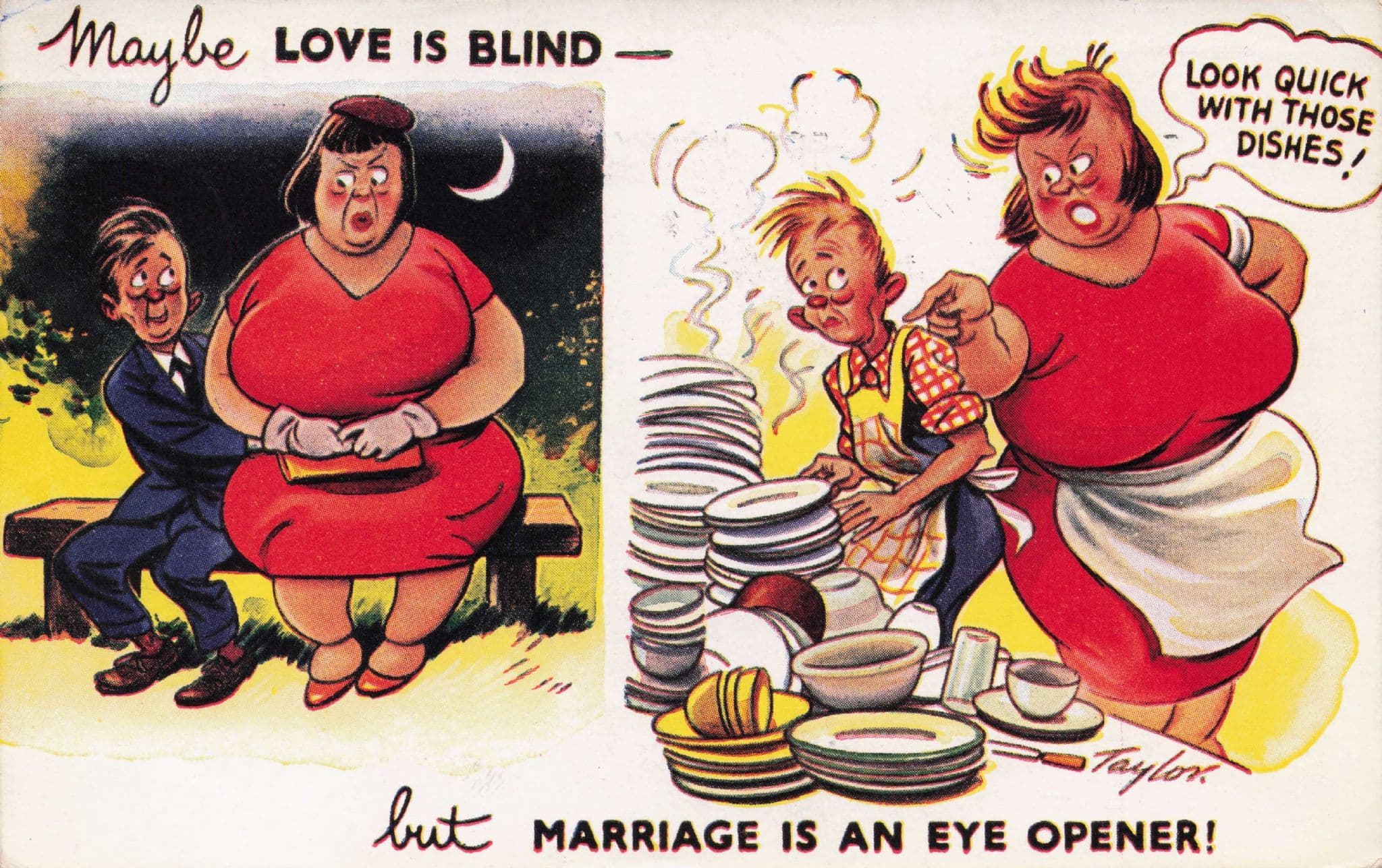 Love Is Blind Washing Up Marriage Bamforth Rare Comic Old Postcard
