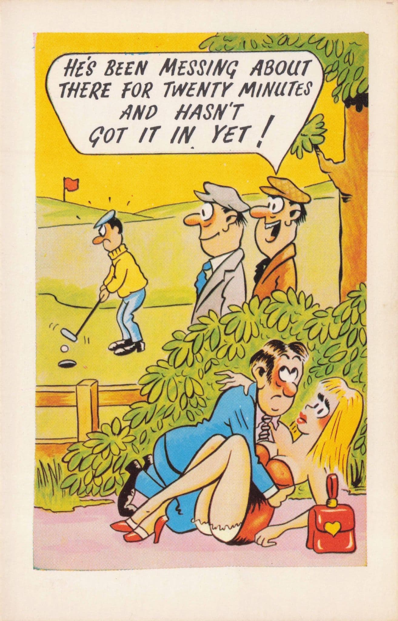 Love Making On Golf Course Driving Range Vintage Comic Postcard