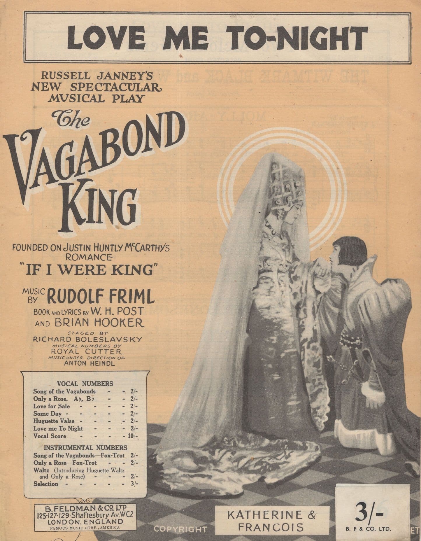 Love Me Tonight The Vagabond King Original  Sheet Music
