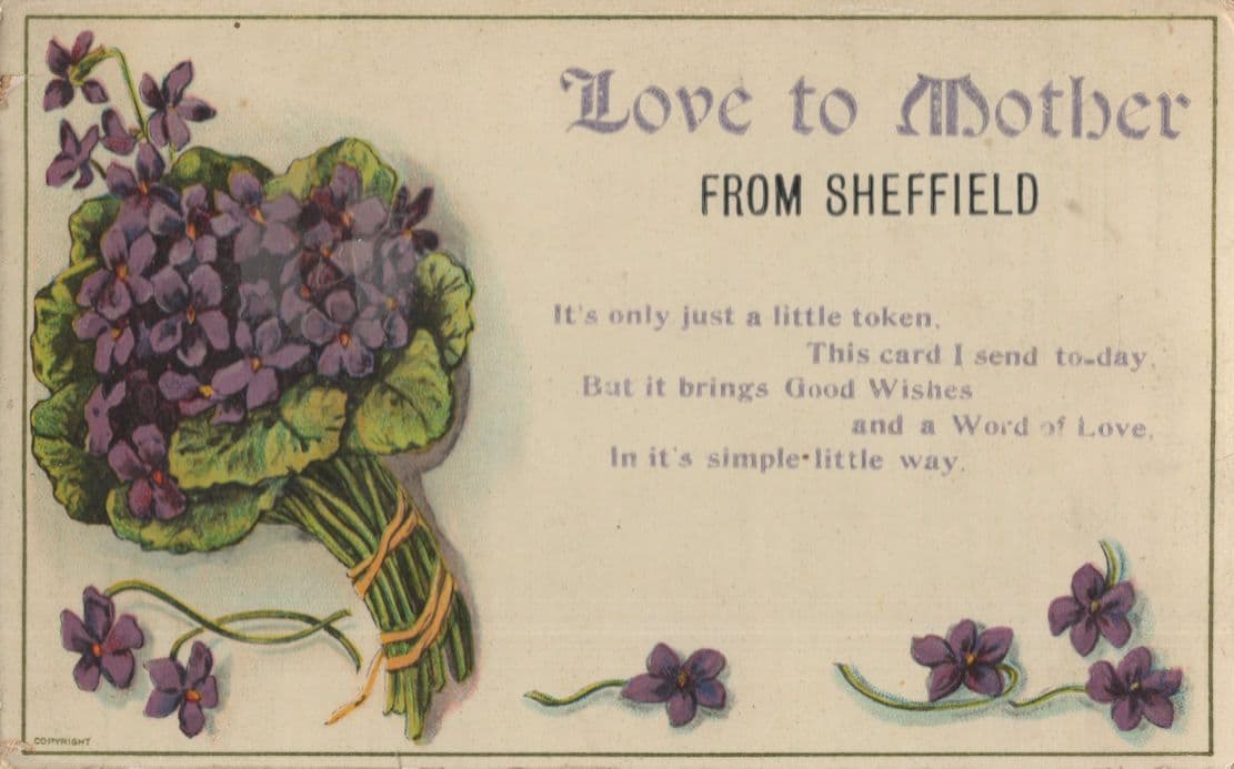 Love To Mother From Sheffield WW1 Wartime Greetings Postcard