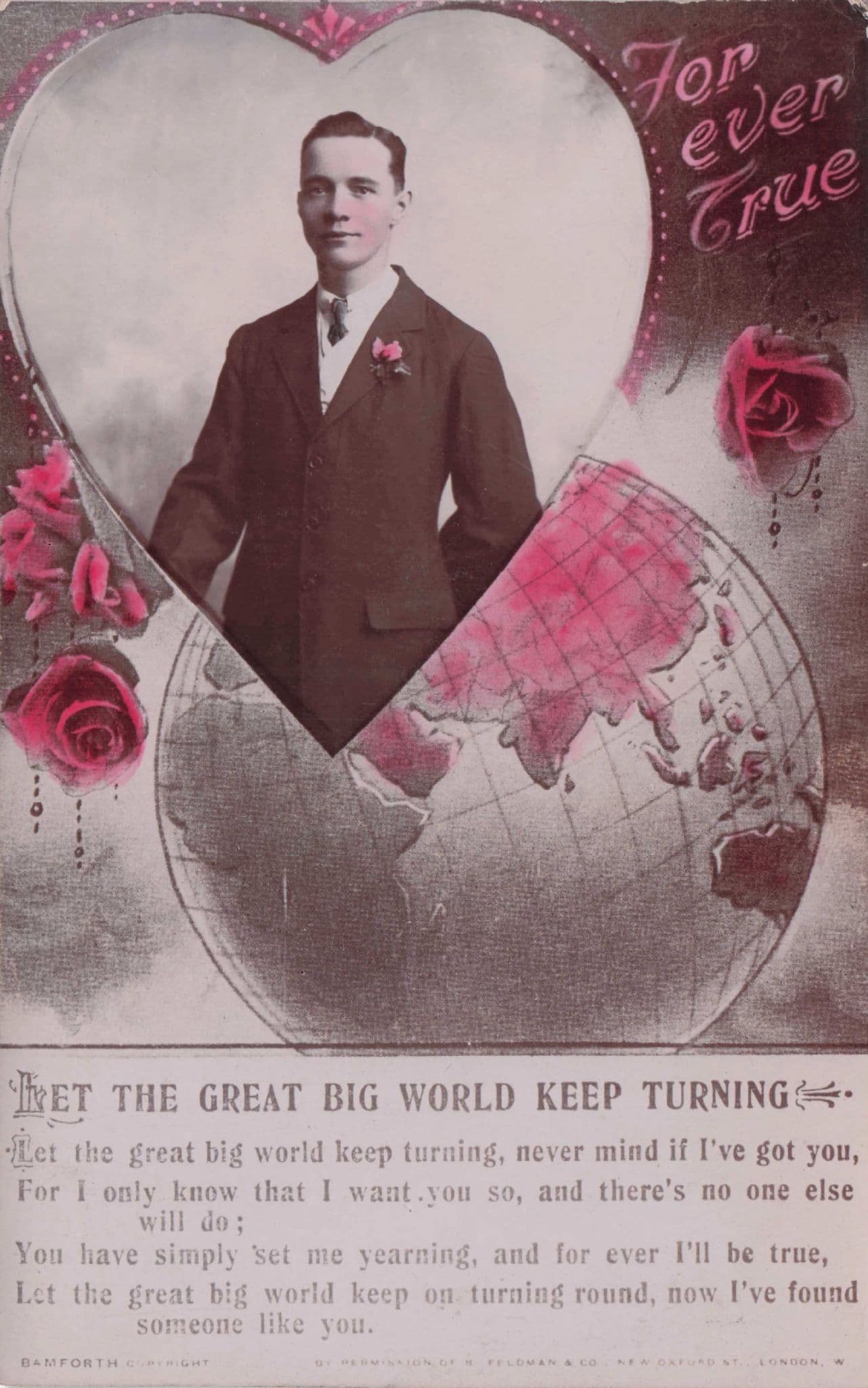 Love Yearning World Turning Atlas Spinning Globe Old RPC Postcard