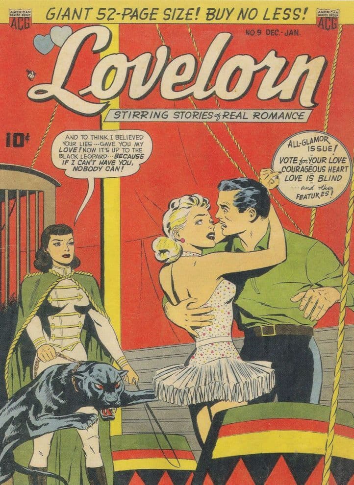 Lovelorn 1950s Comic Book Circus Romance Betrayal Postcard