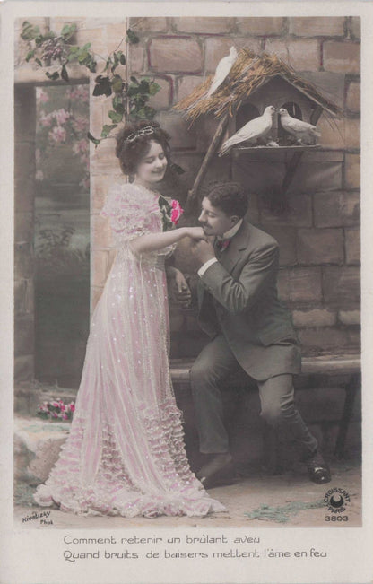 Lovers At Birds House Secret Spy Code Glamour Lady Old Romantic Postcard