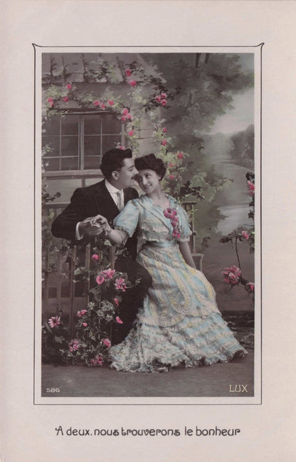 Lovers By Window Secret Spy Code Glamour Old French RPC Romantic Postcard