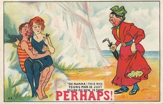 Lovers Caught Angry Mother Love Making Lessons Umbrella Antique Comic Postcard
