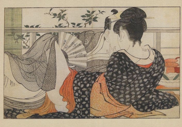 Lovers In An Upstairs Room Kitagawa Japanese Painting Postcard