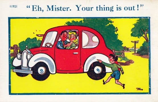 Lovers In Mini Red Car 1970s Comic Humour Postcard