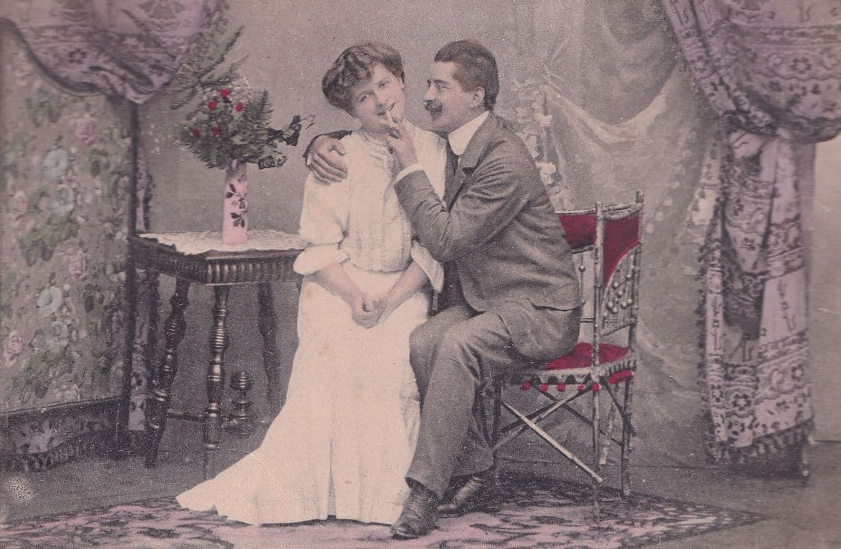 Lovers Sharing Smoking A Cigarette Antique Postcard