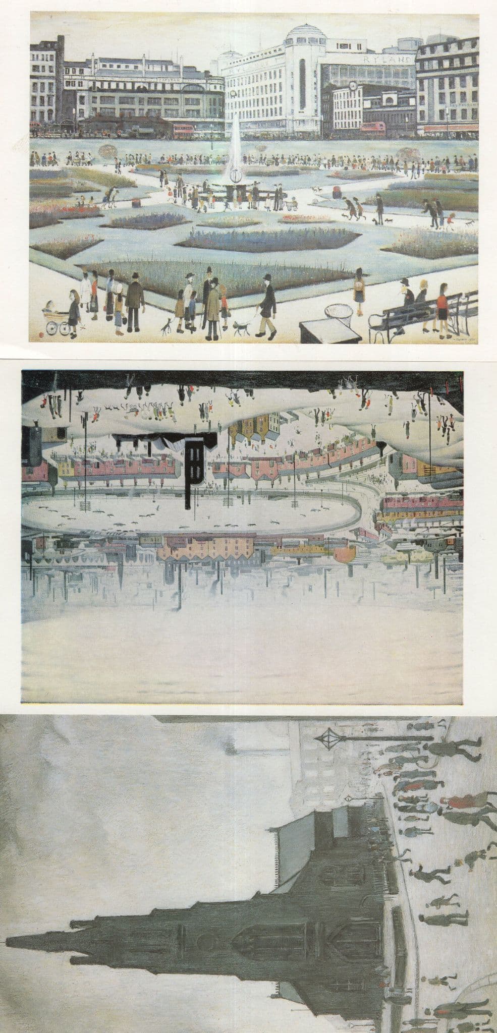 Lowry Winter Snow Street Skating 3x Painting Postcard s